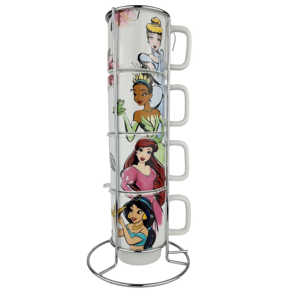 Disney Princesses Set of 4 Stackable Mugs Cinderella, Tiana, Ariel, Jasmine